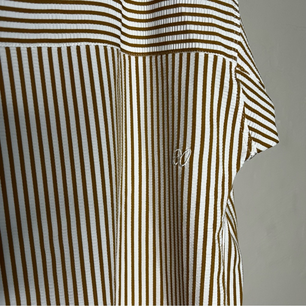 ADAY‎ Something Striped Brown White Flowy Button Down High Low Shirt - Picture 8 of 8